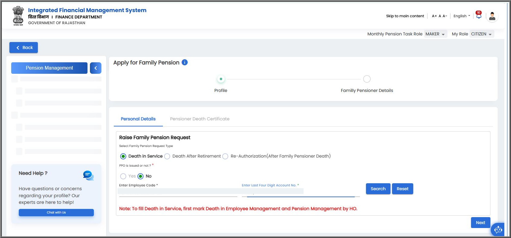Family Pension Online Process on IFMS 3.0 Rajasthan