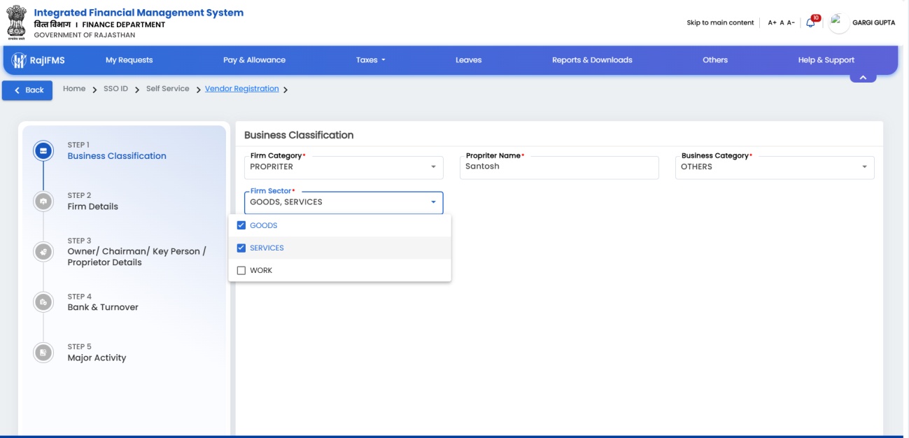 IFMS 3.0 Vendor Management Rajasthan