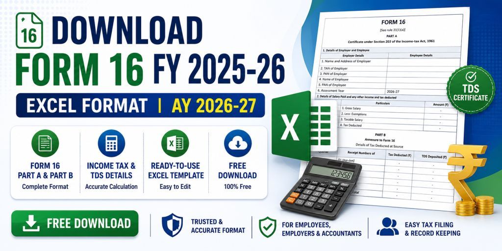 Form 16 Excel Download AY 2026-27