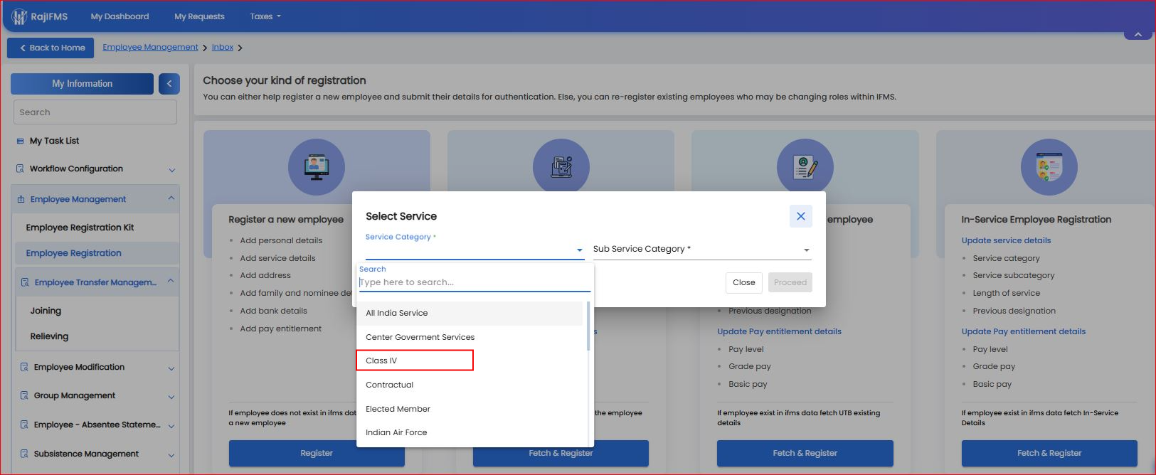 Select Service Popup