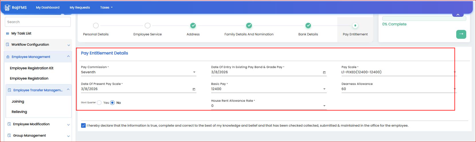 Pay Entitlement Details & Declaration Submission