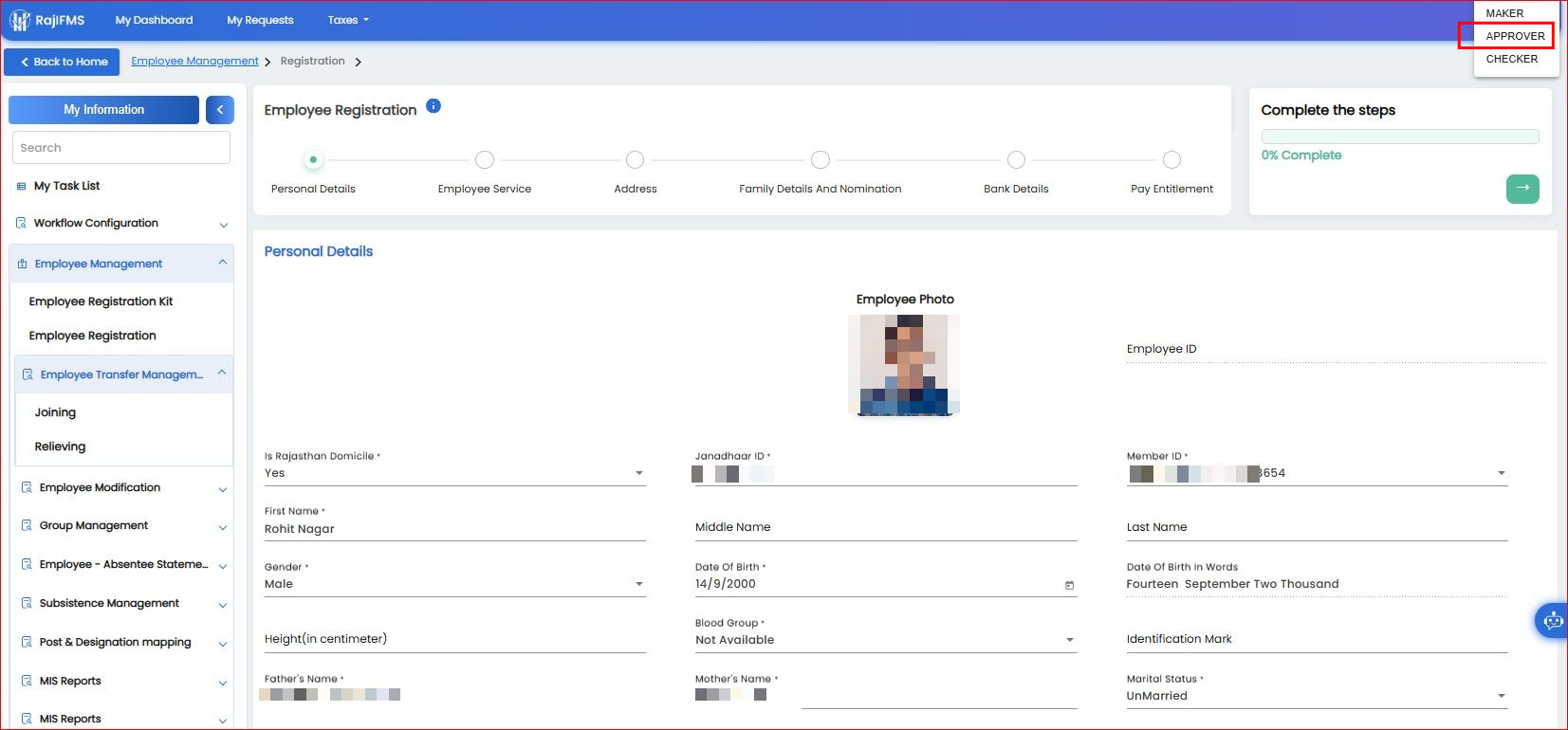 Switching Role to Approver